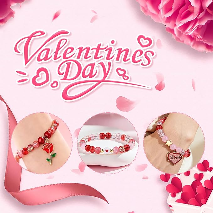 DUQGUHO Valentine's Day Beads for Jewelry Making, 8mm Red Pink White Glass - Image 2