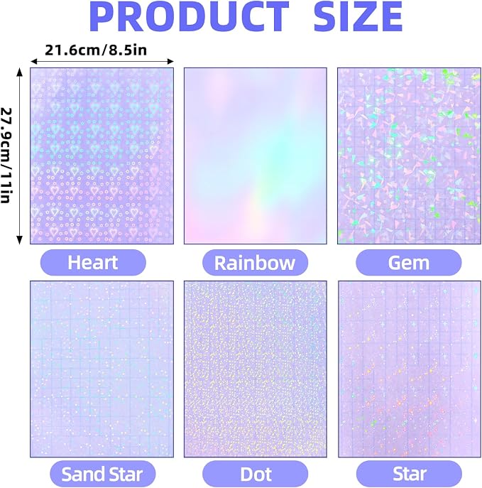 36 Sheets Holographic Laminating Sheets Clear Self Adhesive Sticker Paper | - Image 7