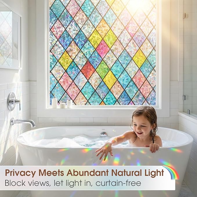 Coavas Window Privacy Film Stained Glass Window Clings 3D Rainbow Film - Image 3