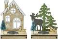 2 pcs 2 Styles Christmas Candlestick Theme Wooden Bases House Deer Tree Wood by Gythara