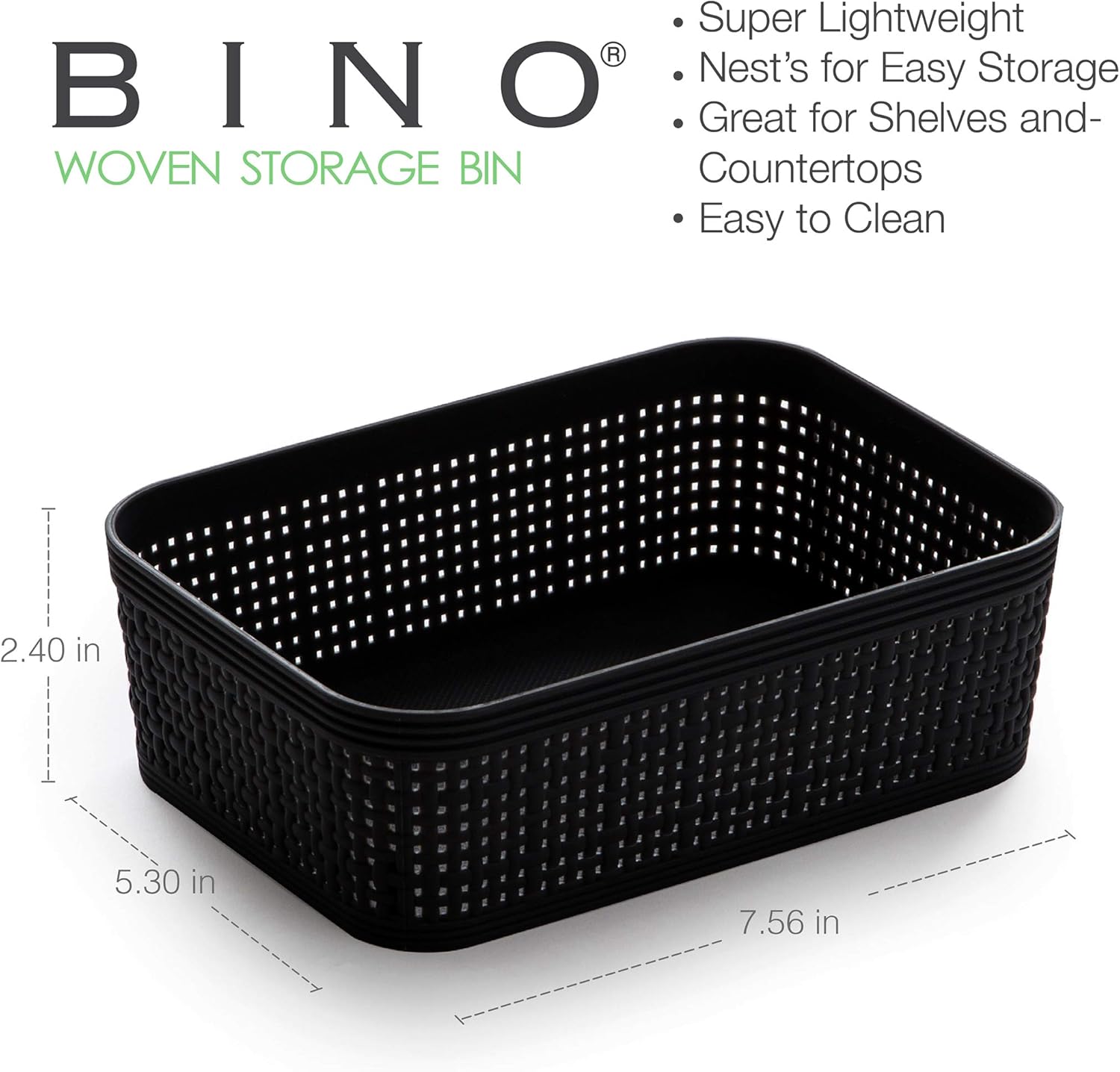 BINO | Woven Plastic Basket | XS (Black), 5-Pack | THE JUTE COLLECTION | Home Organization, Space - Saving Storage, Stylish Design | Jute Basket | Plastic Storage Basket
