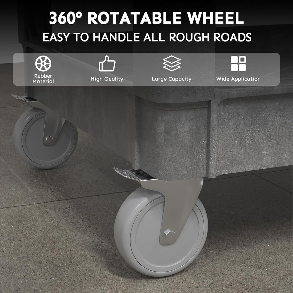 Utility Cart on Wheels, 1000 lbs Capacity Rolling Service Cart, 45 x 25 Inch Work Carts, 2 Shelf Heavy Duty Plastic Tool Cart, Lipped Shelves, for Warehouse, Garage, Cleaning, Gray