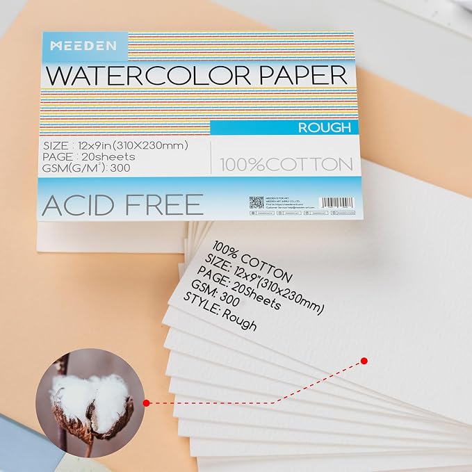 MEEDEN Watercolor Paper Block, 100% Cotton Watercolor Paper Pad of 20 Sheets - Image 2