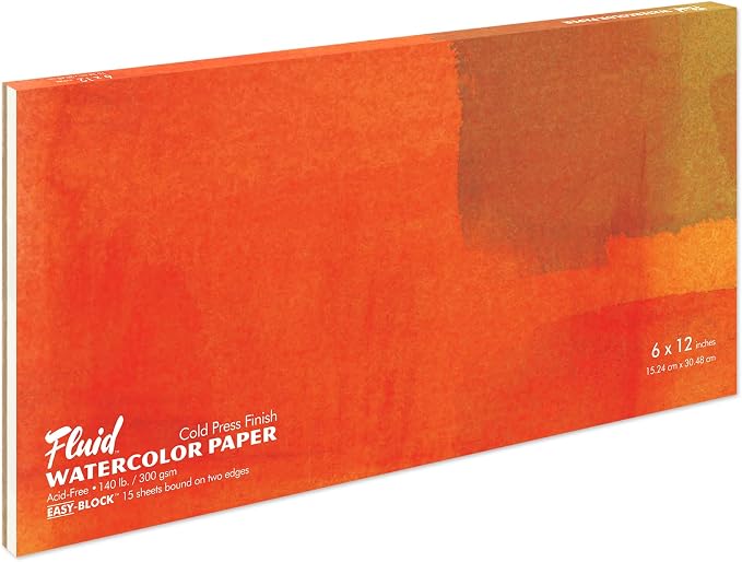 Fluid Watercolor Paper Block, 6 x 12 inches, 15 Sheets, 140 lb Cold Press Pad by SpeedballArt