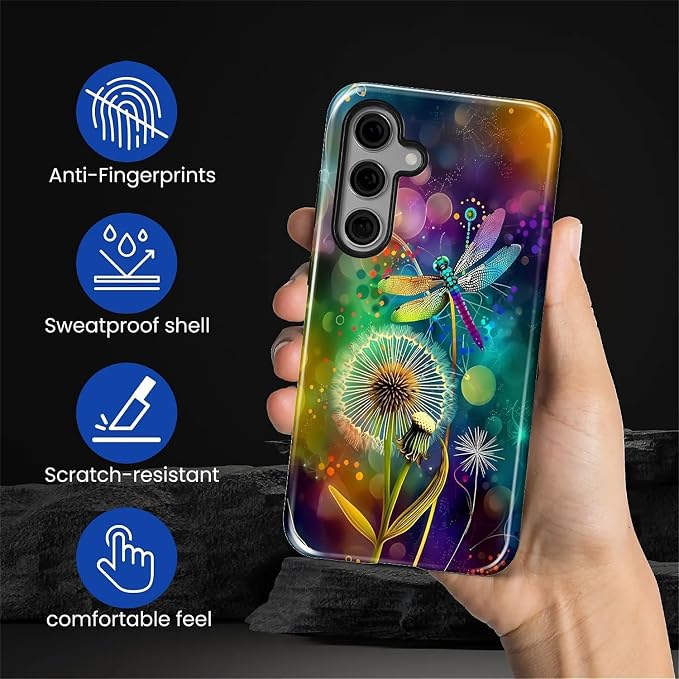 for Samsung Galaxy S25 FE Case, Dragonfly Dandelion Colorful Pattern Glossy 2 - Image 5