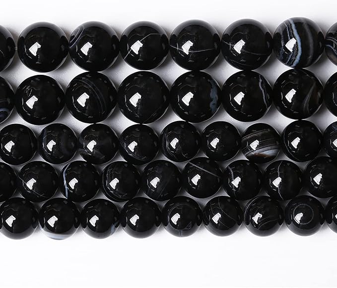 32PCS 12mm Natural Black Striped Agate Beads Gemstone Round Loose Beads - Image 2
