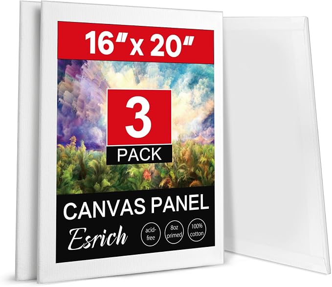 ESRICH Canvases for Painting 16x20 Inch, 3 Pack Flat Canvas Boards for Painting by ESRICH