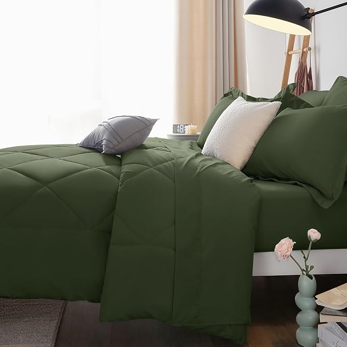 CozyLux Queen Comforter Set Olive Green - Image 12