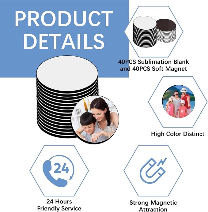 80PCS Sublimation Magnet Blanks Round Bulk Produnts 40 Pcs Sublimation Blanks - Image 5