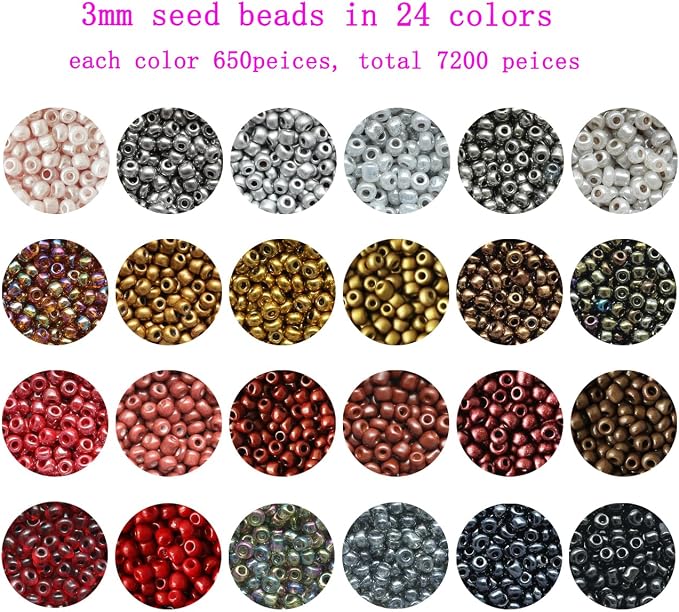 8/0 Glass Seed Beads About 7200pcs 24 Colors 3mm Loose Seed Beads Kit Bracelet - Image 2