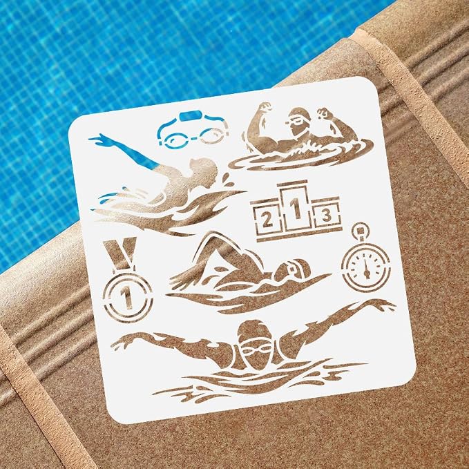 11.8"x11.8" Swimmer Swimming Wall Stencil Templates, Water Sports Reusable - Image 4