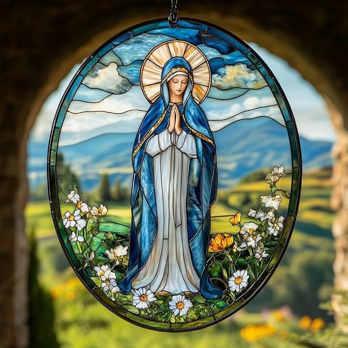 Virgin Mary Acrylic Suncatcher Stained Glass Effect Window Car Hanging by AVAGAN