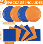 48Pcs Orange and Blue Paper Plates and Napkins Blue and Orange Party - Image 2