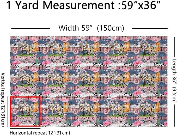 Castle Fairy Western Cowgirl Fabric, Farmhouse Decor Horseshoe Boots Flannel - Image 2