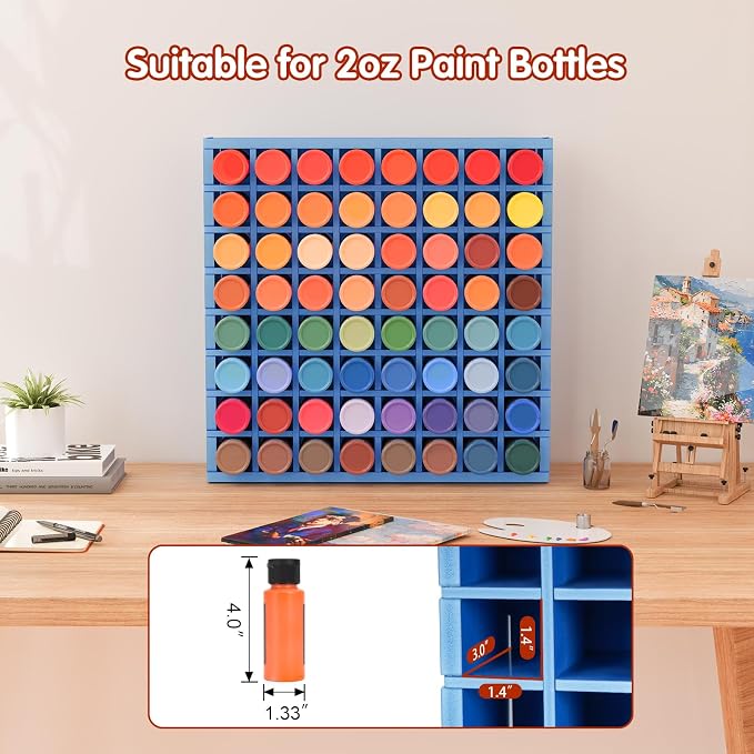 Krafetto 2 Pack 64 Grids Paint Organizer Storage Rack, Wall-mountable Craft - Image 2
