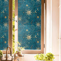 Teal Blue Navy Yellow Star Ethnic Stained Glass Window Films Decorative by Unknown