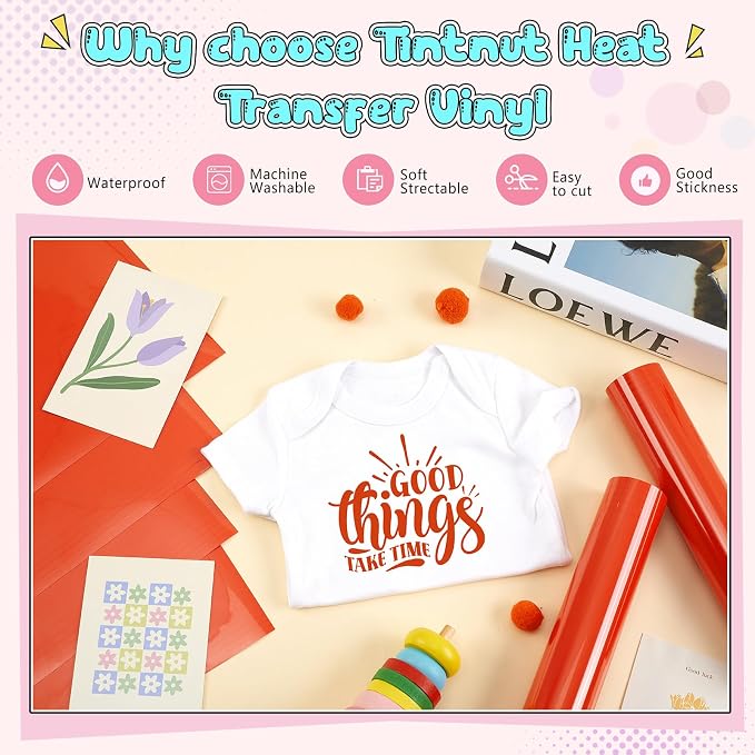 Tintnut Mandarin Red Heat Transfer Vinyl, easy cut & weed, stretch washable - Image 3