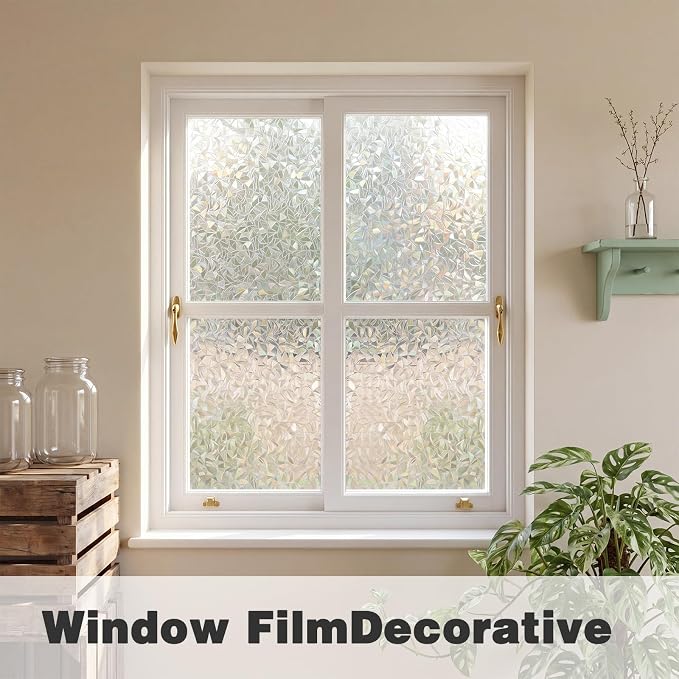 Stained Glass Window Privacy Film, 3D Rainbow Static Cling, Non-Adhesive UV - Image 6