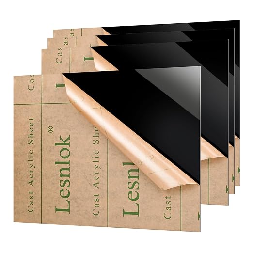 Lesnlok 4 Pieces 6 x 8 Black Acrylic Sheet 1/8 inch Thick 3mm Black Plexiglass by Lesnlok