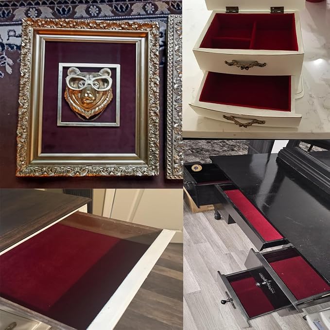 Wine Red Self Adhesive Soft Velvet Drawer Liner DIY Fabric Felt Liner - Image 4