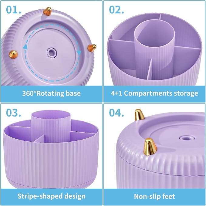 Marbrasse Desk Organizer, 360-Degree Rotating Pen Holder, Desk Organizers and - Image 5