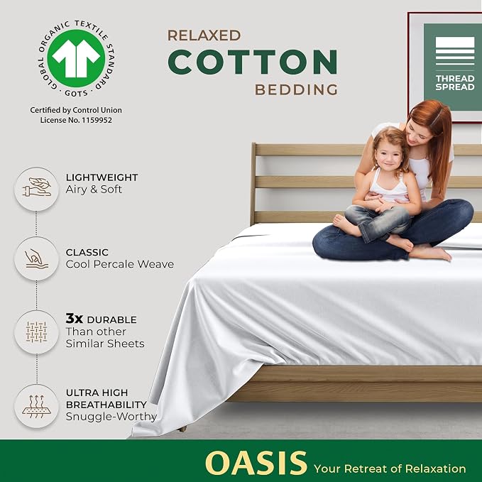 THREAD SPREAD 100% Organic Cotton Percale Flat Sheet Twin XL Size - Image 2