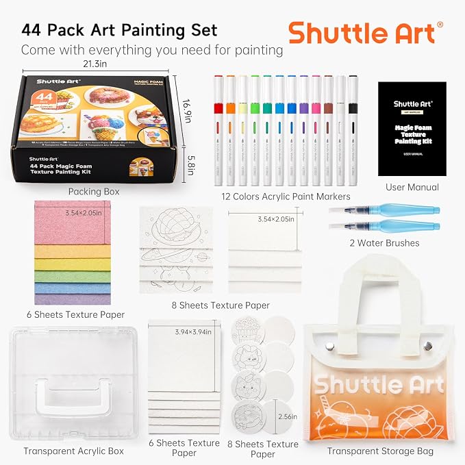 Shuttle Art 44 Pcs Magic Foam Texture Painting Kit, Including 28 Pcs Foam - Image 2