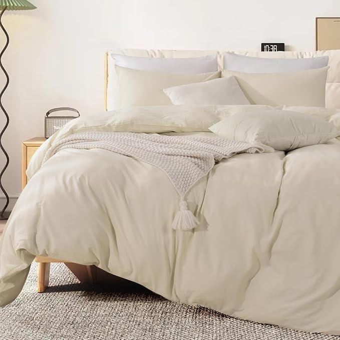 NEXHOME PRO Duvet Cover Set Oversized Queen 98"x98" Linen Feel Textured Cream - Image 3