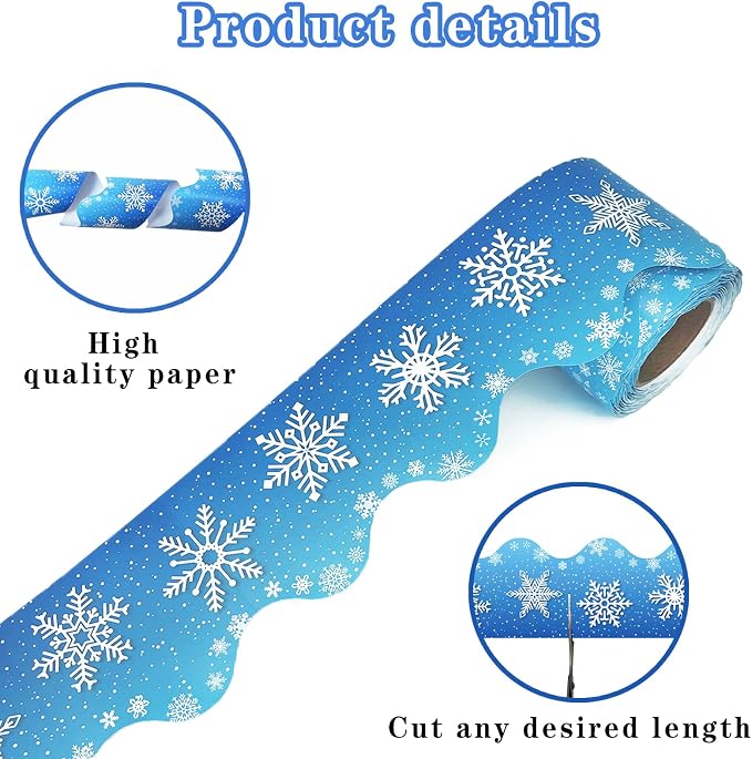 69 Feet Winter Snowflake Bulletin Board Borders, Scalloped Border Trim Holiday - Image 3