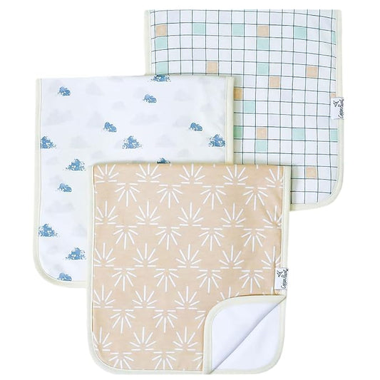Copper Pearl Premium Baby Burp Cloths - 3-Pack Large Cotton Burp Cloths, Extra Soft Spit Up Rags with 3 Absorbent Layers, Perfect for Baby Boy and Baby Girl Gifts (21" x 10" Size, Sol Set)
