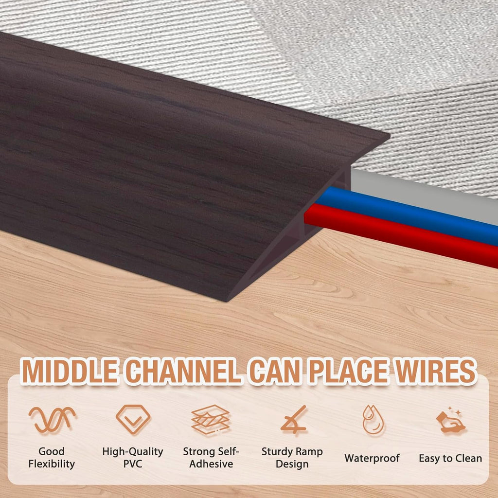 Floor Transition Strip Self Adhesive Vinyl Door Threshold for Doorways Carpet Edging Trim Overlap Edge Reducer for Laminate Floor, Carpet, Tile (Dark Walnut Grain, 3/5" to 4/5", 10Ft)