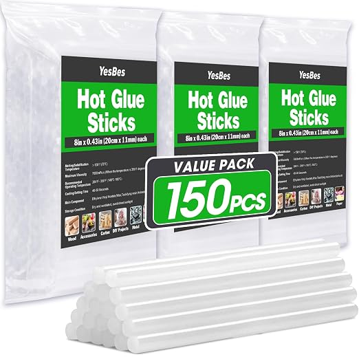 150 PCS Hot Glue Sticks, Full Size 8" Long x 0.43" Diameter Glue Sticks by YesBes