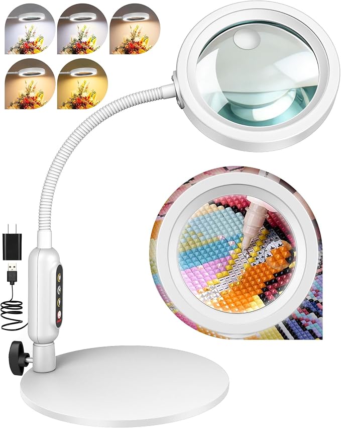 30X 10X Magnifying Glass with Light and Stand, 5 Color Modes Stepless Dimmable by ProfessionalDetailLighting