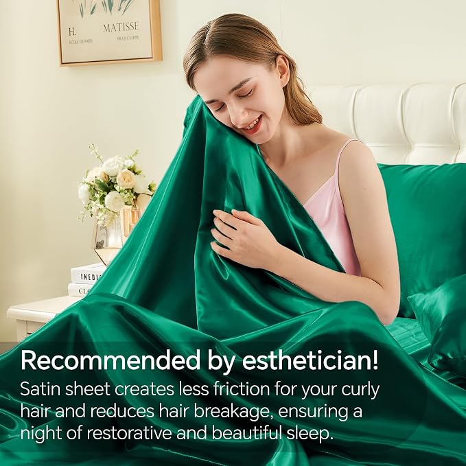 BEDELITE California King Sheets Set, Luxury Soft Dark Green Satin Sheets - Image 3