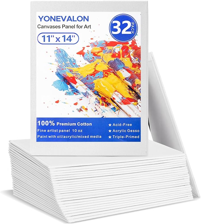 Canvas for Painting 11x14 inch, 32 Pack Bulk Painting Canvas Boards for Novices by YONEVALON