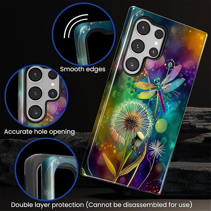 for Samsung Galaxy S23 Ultra Case, Dragonfly Dandelion Colorful Pattern Glossy - Image 4
