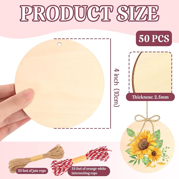 FSWCCK 50 PCS 4 Inch Wood Circles - Image 2