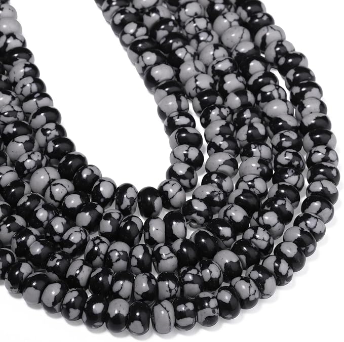 Songxi 5x8mm Natural Snowflake Obsidian Stone Rondelle Beads, Gemstone - Image 7