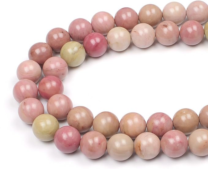 MJDCB Natural Red Stripes Rhodonite Round Stone Beads by MJDCB