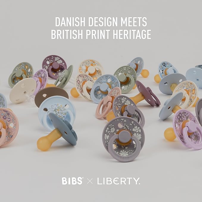 BIBS Colour Liberty Soother 2-Pack, BPA Free Dummy Pacifier, Round Nipple. Natural Rubber Latex, Made in Denmark, Size 2 (6-18 Months), Chamomile Lawn Violet Sky