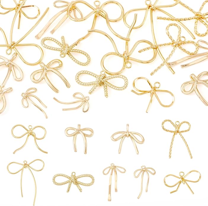 FASHEWELRY Alloy Bowknot Charms Links Golden Bow Tie Connector Charms Metal Bow by FASHEWELRY
