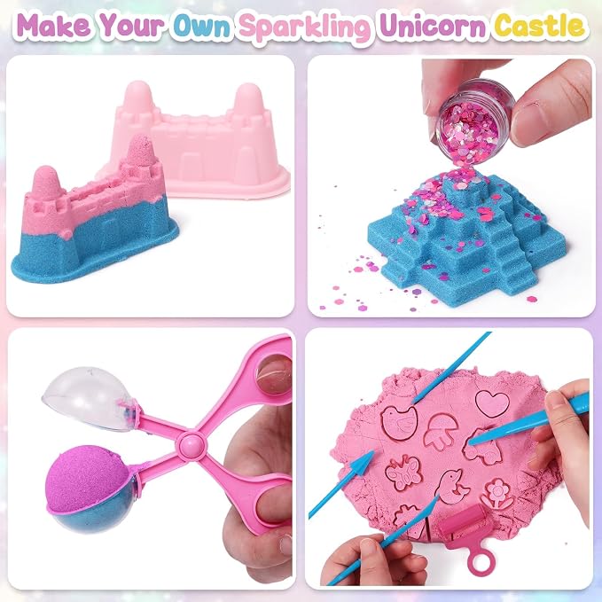 G.C Unicorn Sensory Bin for Girl Kid Toy, Play Sand Art Kit 108pcs - Image 4