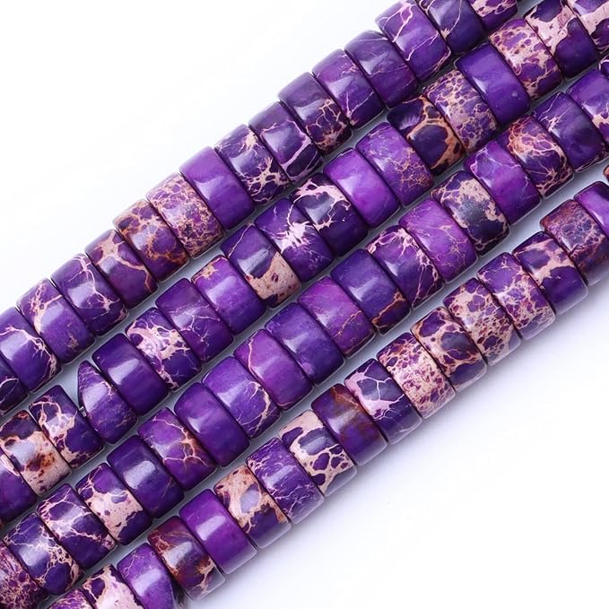 Natural Stone Heishi Beads for Necklace Making, 4 mm x 2 mm Small Flat Round by YUGDRUZY