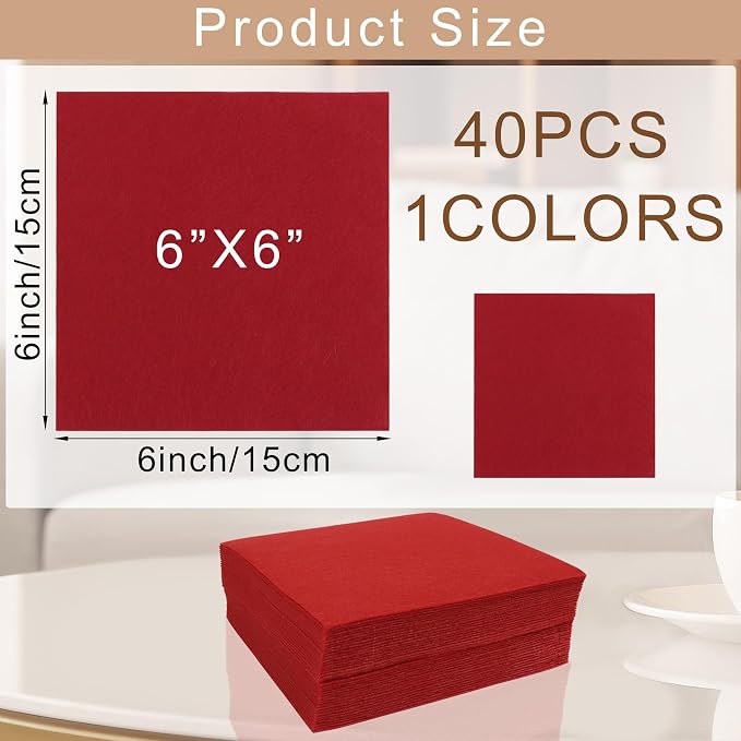 40 Pcs Stiff Felt Fabric Sheet for Crafts, 1mm Thick and 6”x6”Red Felt Fabric - Image 2