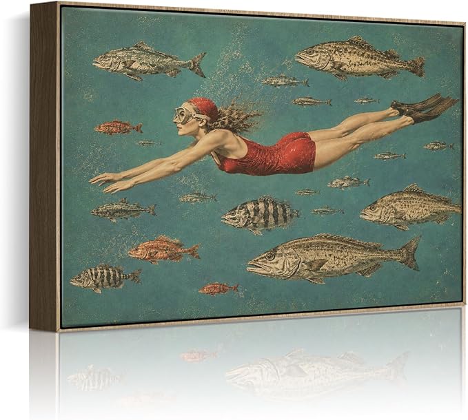 Framed Vintage Swim Wall Art Woman Diving by HomeifHue