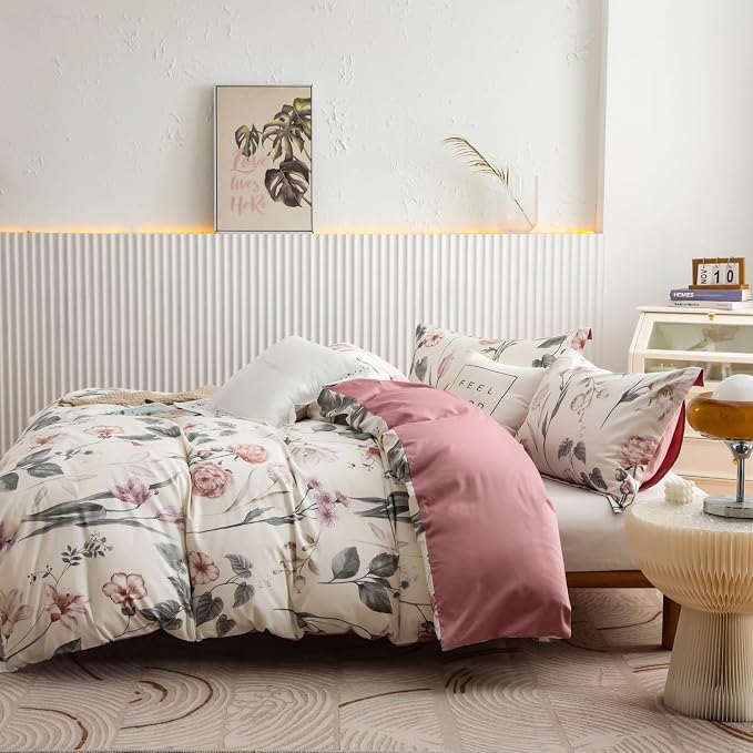 OAITE Duvet Cover Set Queen Size Floral Pattern 600 Thread Count Ultra Soft - Image 5