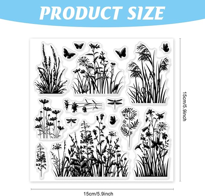 GLOBLELAND Flowers Grass Reeds Clear Stamps - Image 2