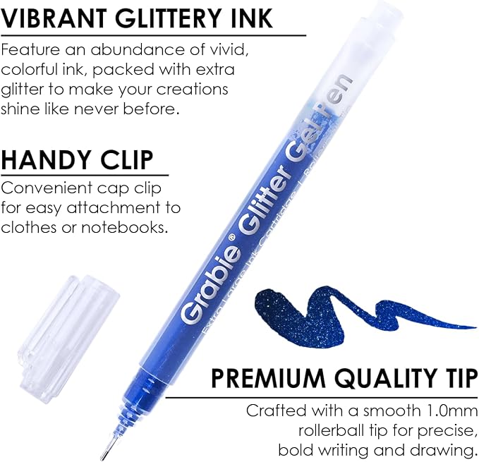 Grabie Jumbo Glitter Gel Pens Set of 18, Metallic Sparkle Gel Ink Pens - Image 3