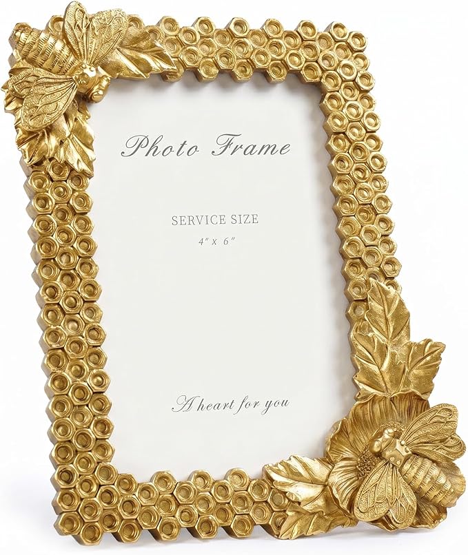 Cuspin 4x6 Gold Picture Frame, Vintage Honeycomb Decorative Resin Photo Frame by Cuspin