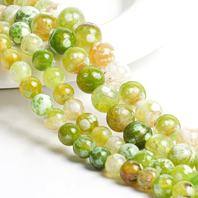 60pcs Round Loose Light Green Fire Agate Beads - Image 3
